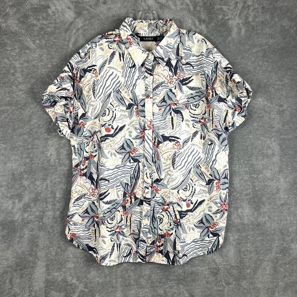 Ralph Lauren Black Label Shirt Womens 2X 100% Linen Beach Pattern Resort